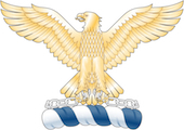 Figure 1: the crest: On a Wreath Argent and Azure within a Circlet of Chain fracted Argent an Eagle wings expanded Or grasping in the talons the Chain.